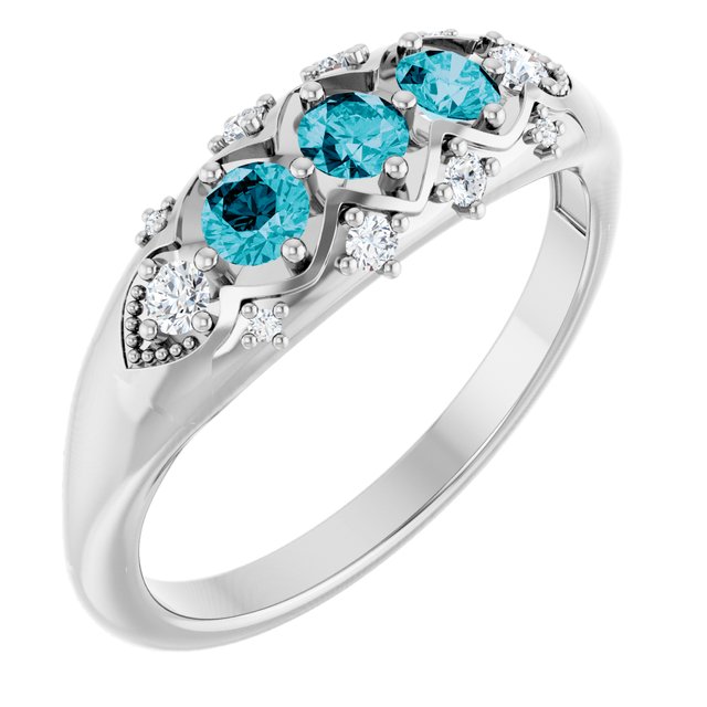 Sterling Silver Natural London Blue Topaz & 1/8 CTW Natural Diamond Three-Stone Ring